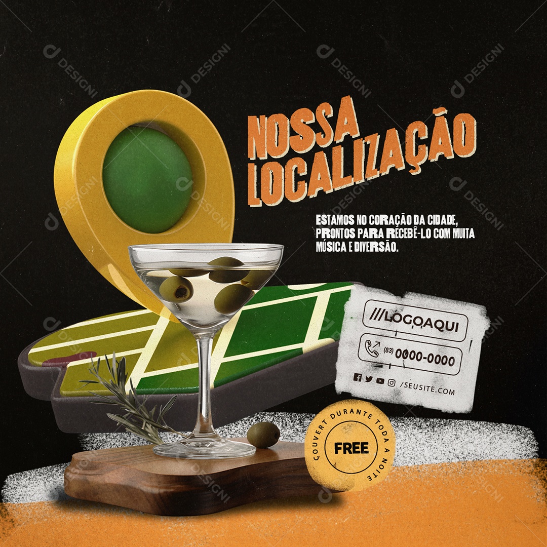 Pub Nossa Localização Estamos no Coração da Cidade Social Media PSD Editável