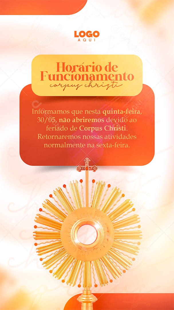 Story Dia de Corpus Christi 30 de Maio Horário de Funcionamento Social Media PSD Editável