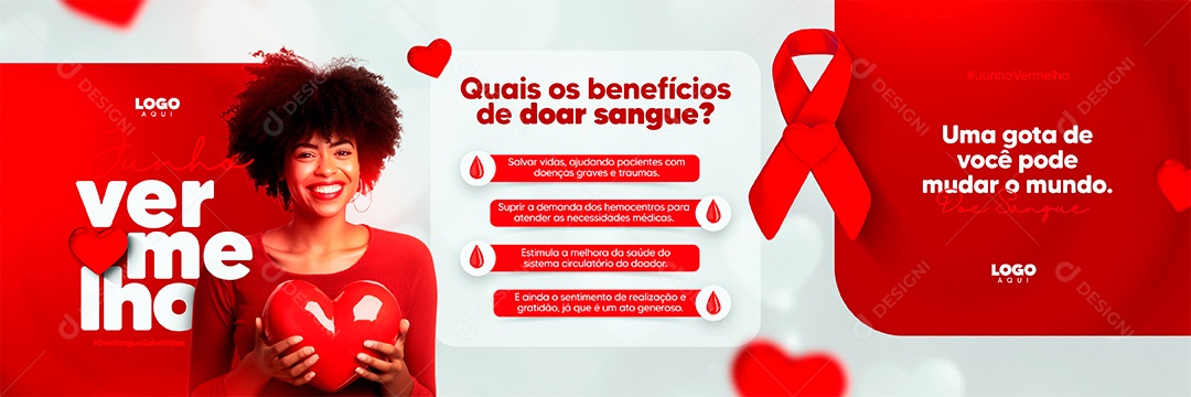 Carrossel Junho Vermelho Quais Benefícios de Doar Sangue Social Media PSD Editável