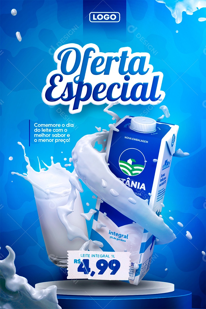 Supermercado Oferta Especial Leite Integral Social Media PSD Editável
