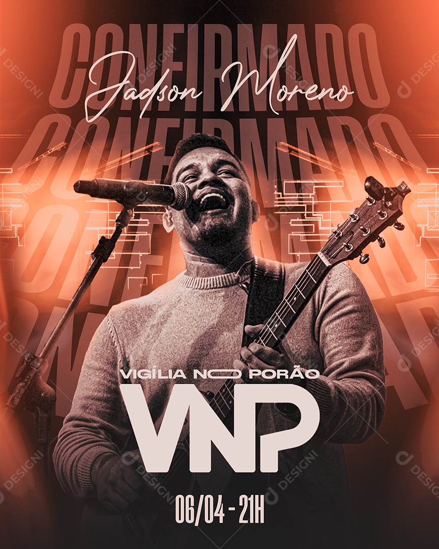 Flyer Gospel Confirmado Jadson Moreno Vigília no Porão VNP Social Media PSD Editável