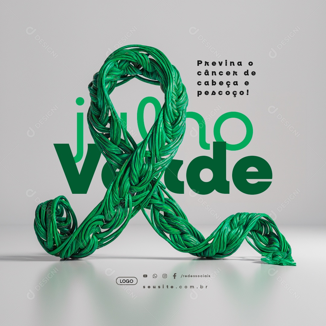 Social Media Julho Verde Previna o Câncer de Cabeça e Pescoço PSD Editável