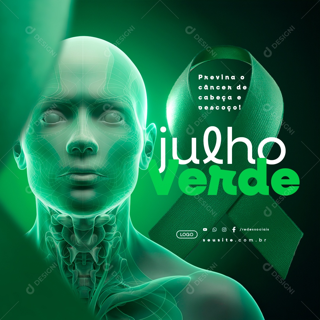 Julho Verde Previna o Câncer de Cabeça e Pescoço Social Media PSD Editável