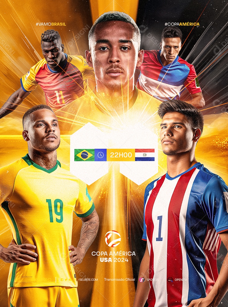 Copa América 2024 Transmissão Oficial Vamo Brasil Social Media PSD Editável