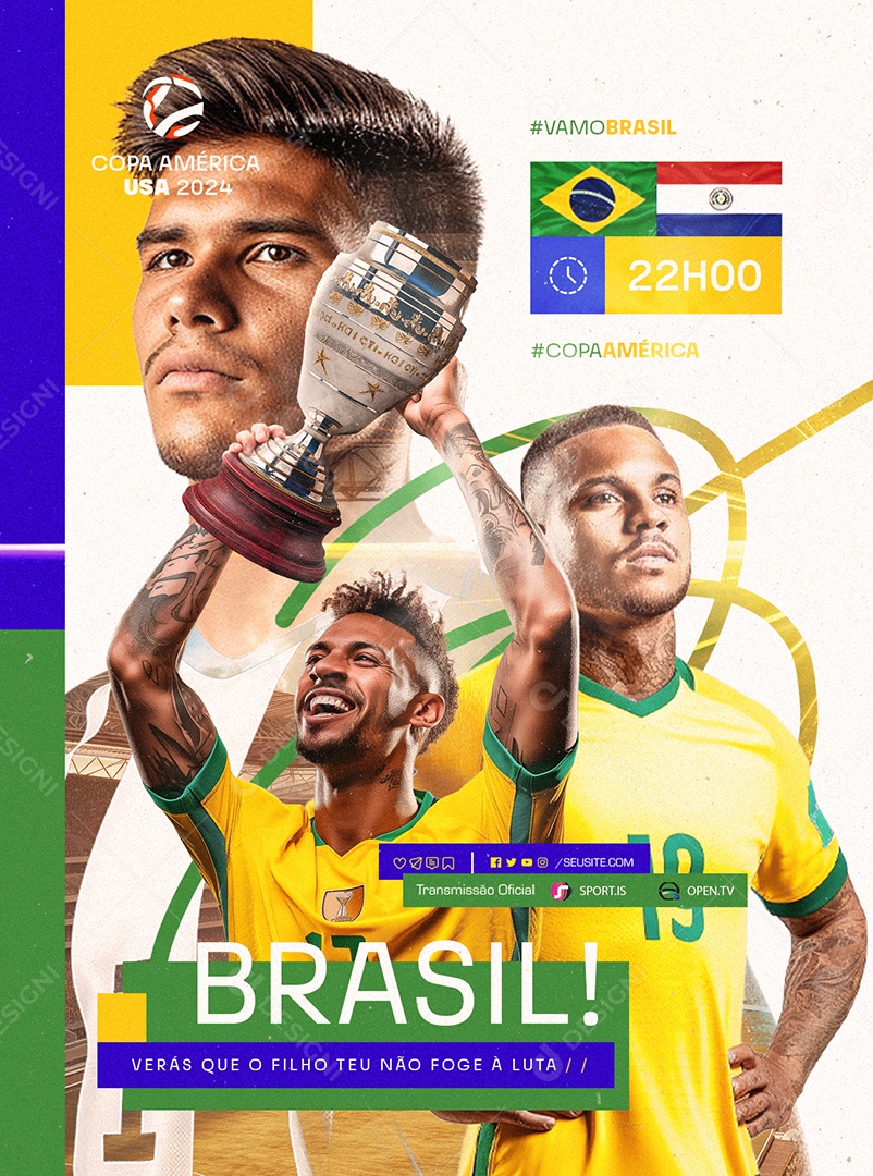 Copa América 2024 Brasil Transmissão Oficial Social Media PSD Editável