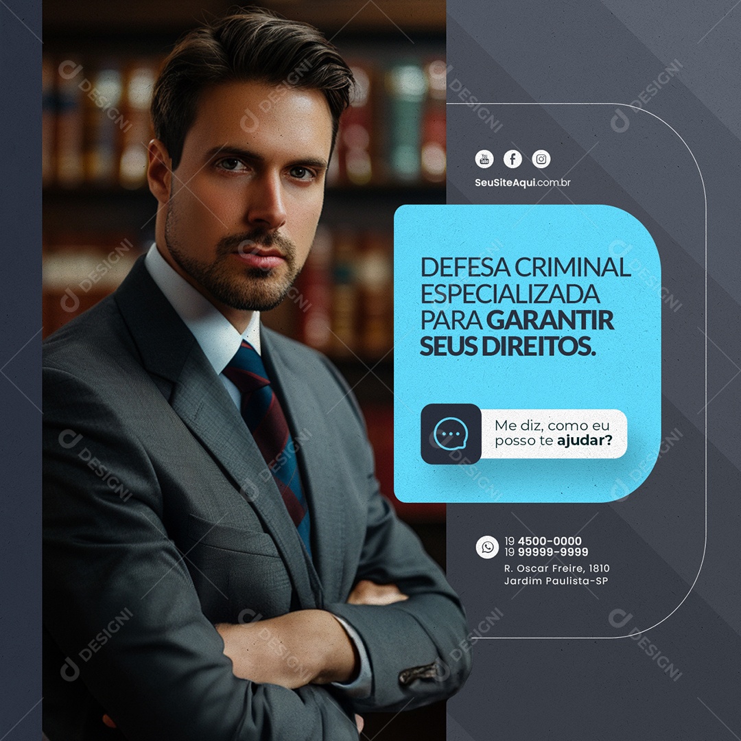 Defesa Criminal Especialista para Garantir seus Direitos Social Media PSD Editável