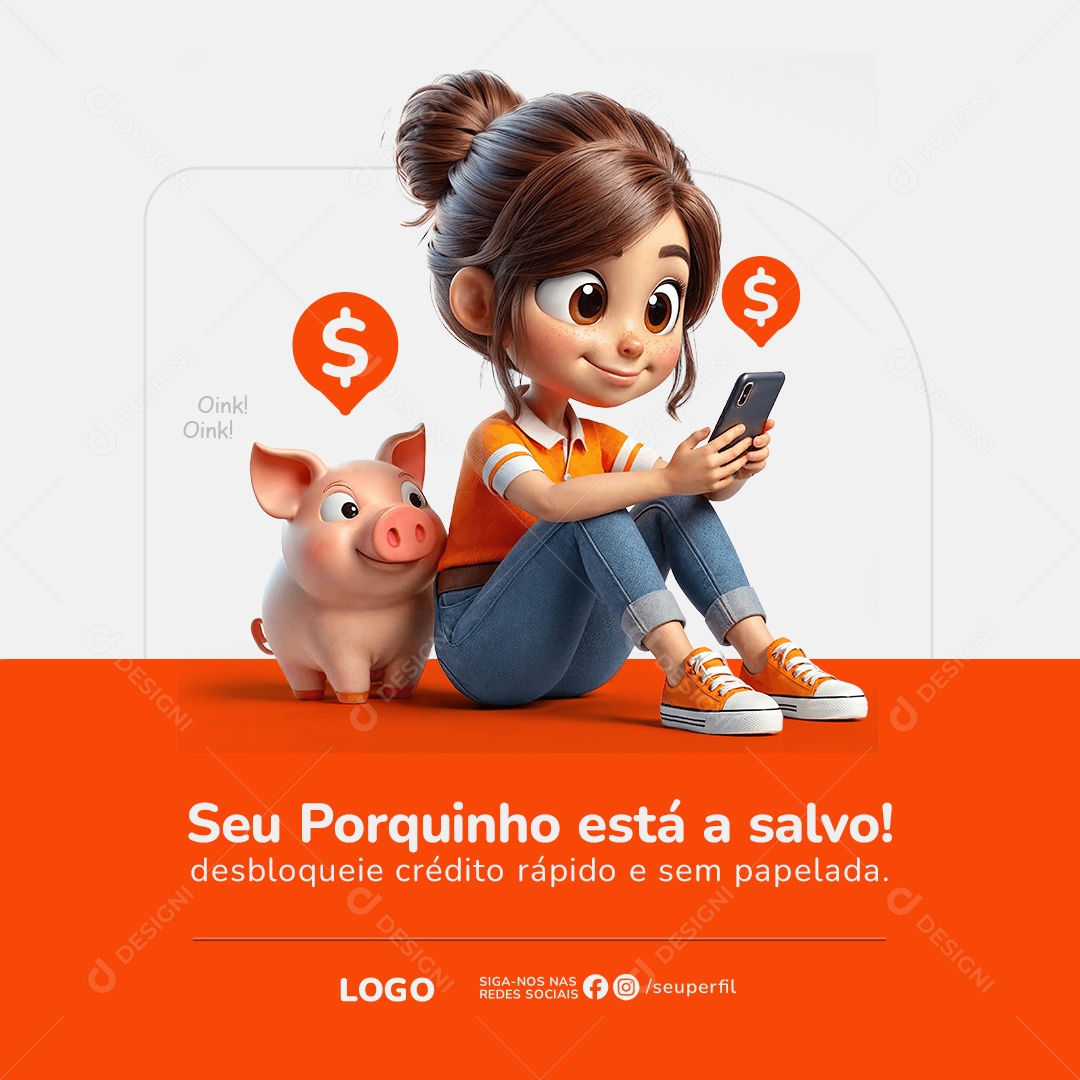 Empréstimo Seu Porquinho Está a Salvo Social Media PSD Editável