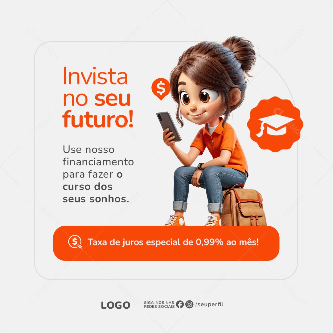 Empréstimo Invista no Seu Futuro Taxa de Juros Especial Social Media PSD Editável