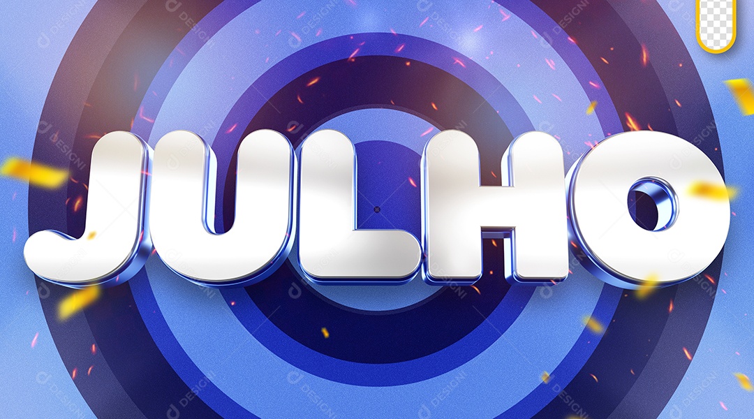 Julho Selo 3D Branco e Azul para Composição PSD