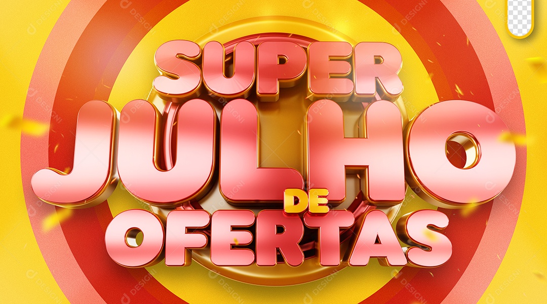 Super Julho de Ofertas Selo 3D Vermelho e Amarelo para Composição PSD