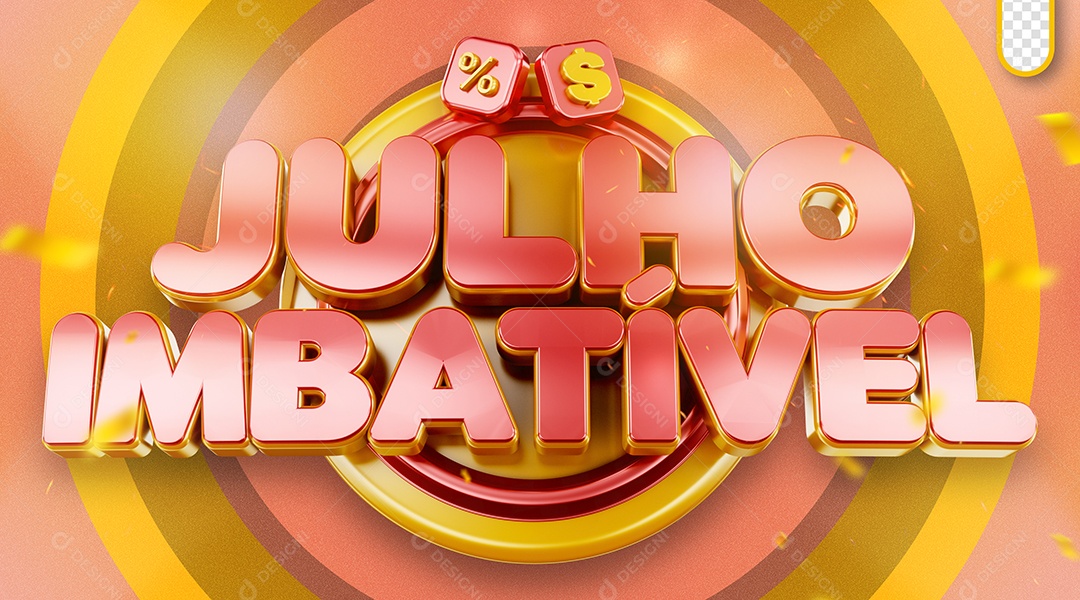 Julho Imbatível Selo 3D Vermelho e Amarelo para Composição PSD