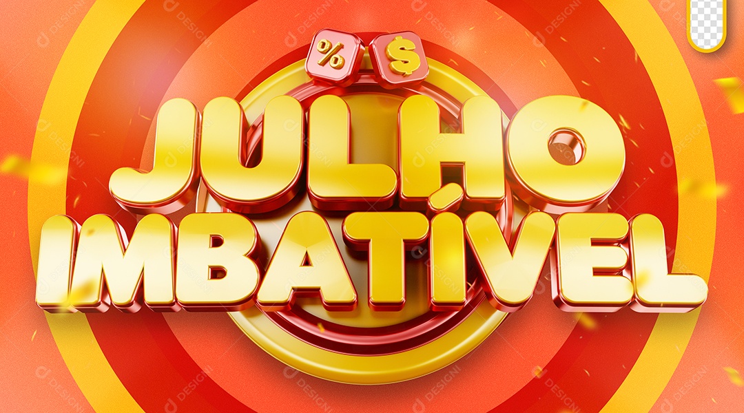 Julho Imbatível Selo 3D Amarelo e Vermelho para Composição PSD