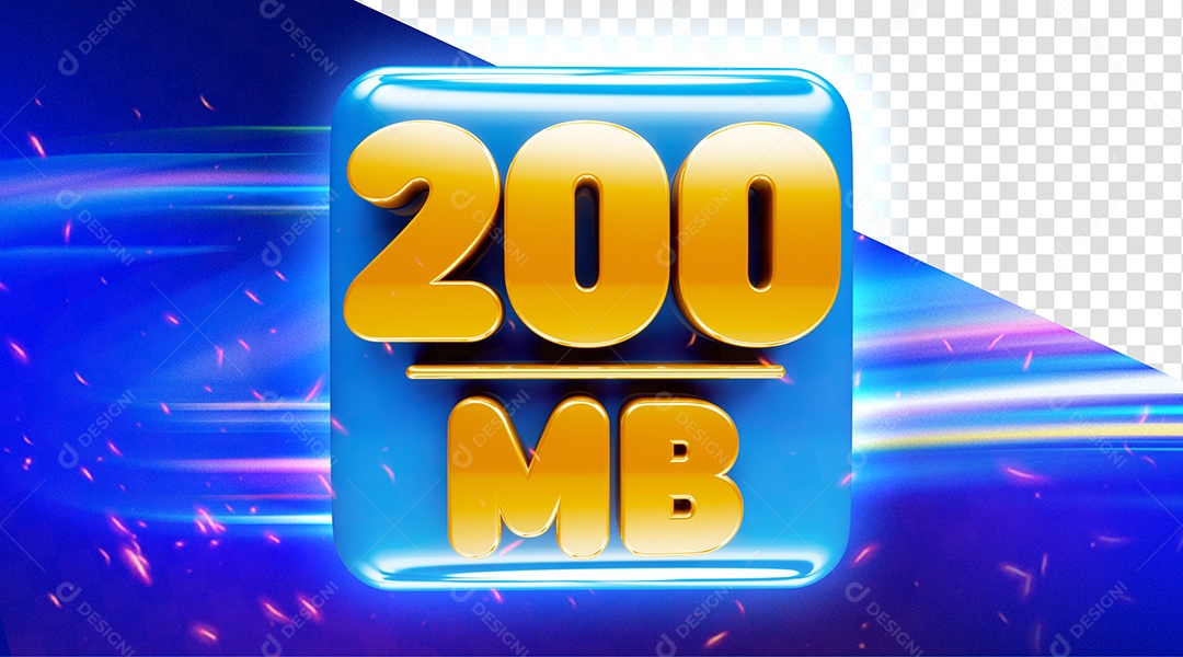 Selo 3D 200 MB Amarelo e Azul para Composição PSD