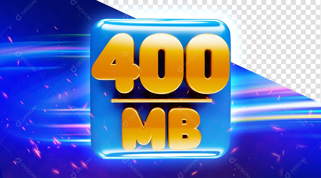 Selo 3D 400 MB Amarelo e Azul para Composição PSD