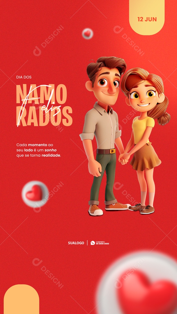 Dia dos Namorados 12 de Junho Cada Momento ao seu Lado é um Sonho Social Media PSD Editável
