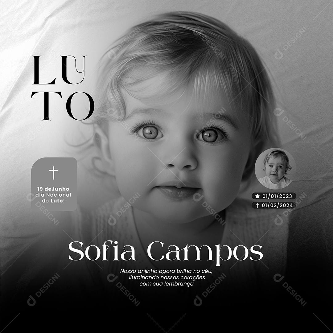 Dia Nacional do Luto 19 de Junho nosso Anjinho Agora Brilha no Céu Social Media PSD Editável