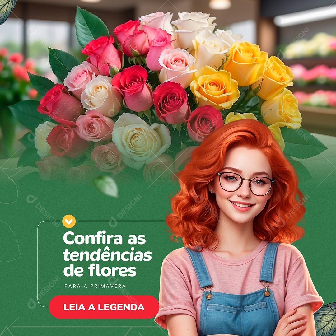 Floricultura Confira as Tendências de Flores Social Media PSD Editável