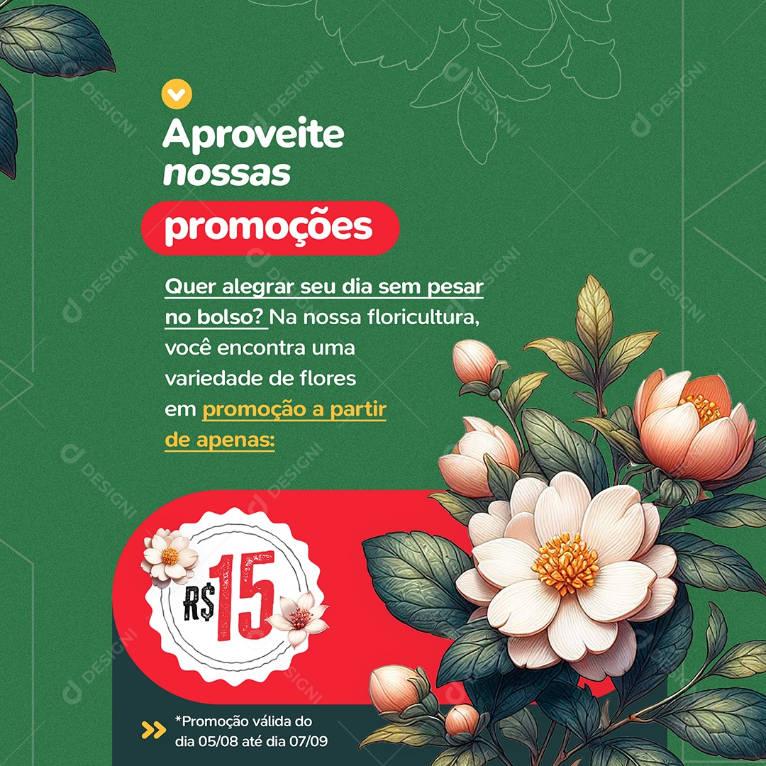 Floricultura Aproveite nossas Promoções Social Media PSD Editável