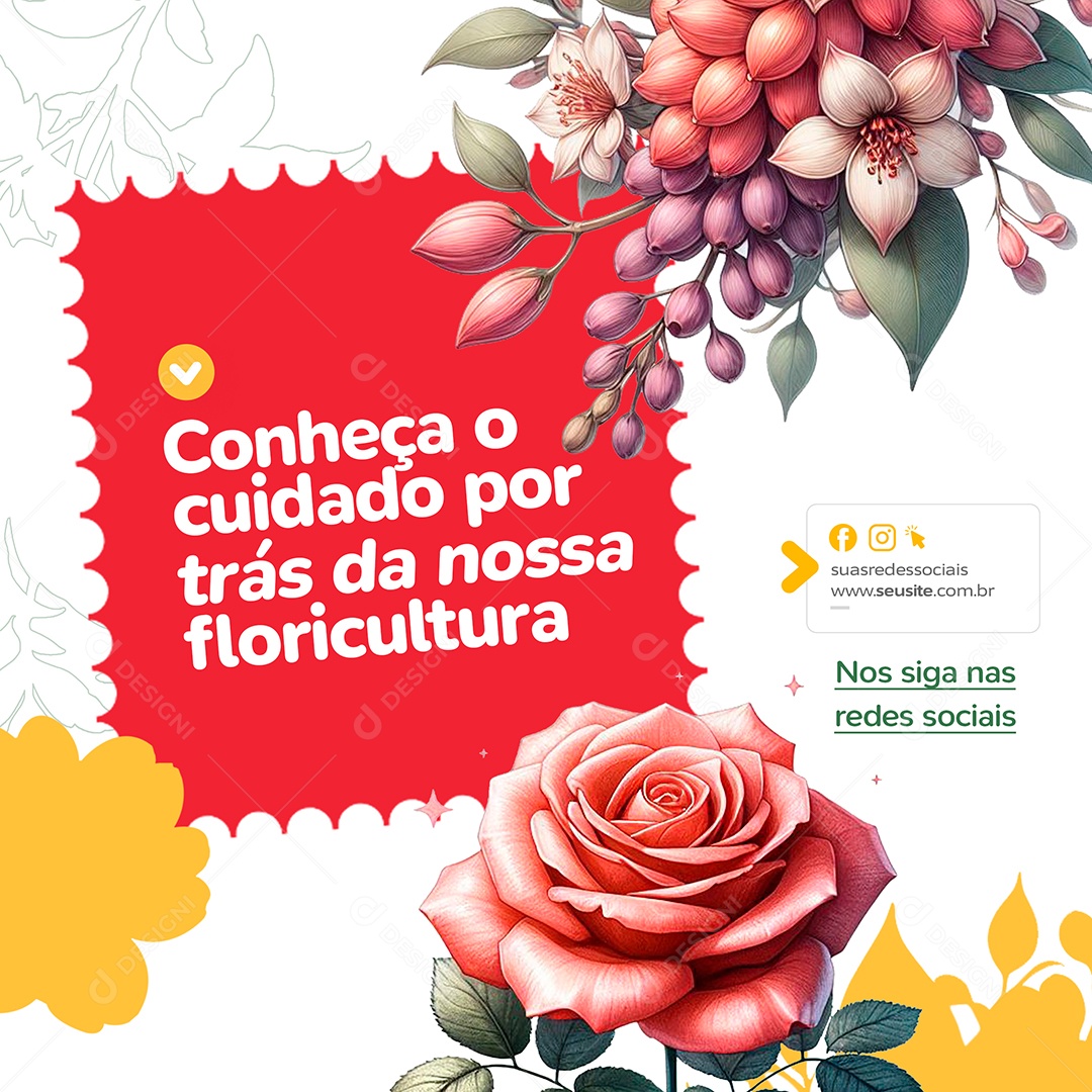Conheça o Cuidado por Trás da Nossa Floricultura Social Media PSD Editável