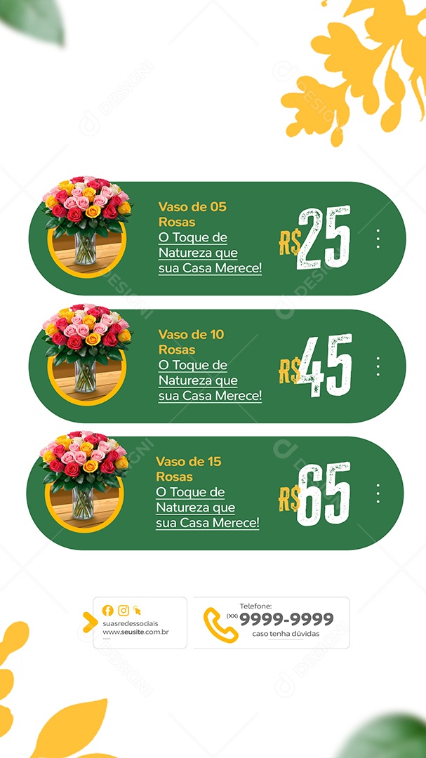 Story Floricultura Vase of 5 Roses Social Media PSD Editable