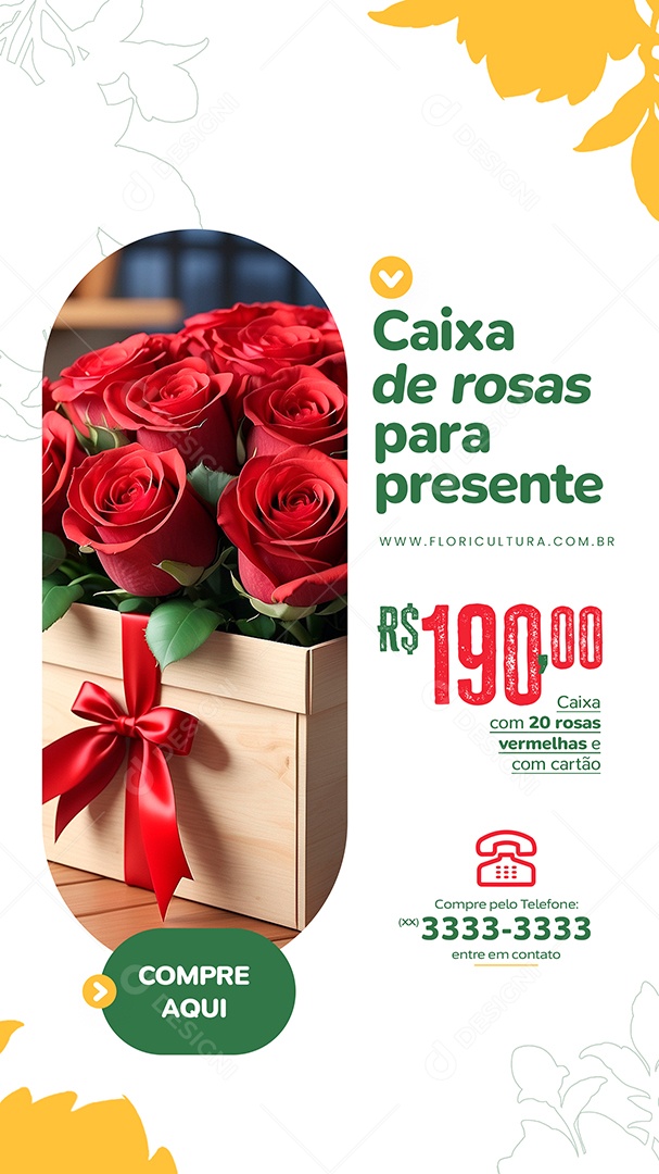 Story Floricultura Caixa de Rosas para Presente Social Media PSD Editável