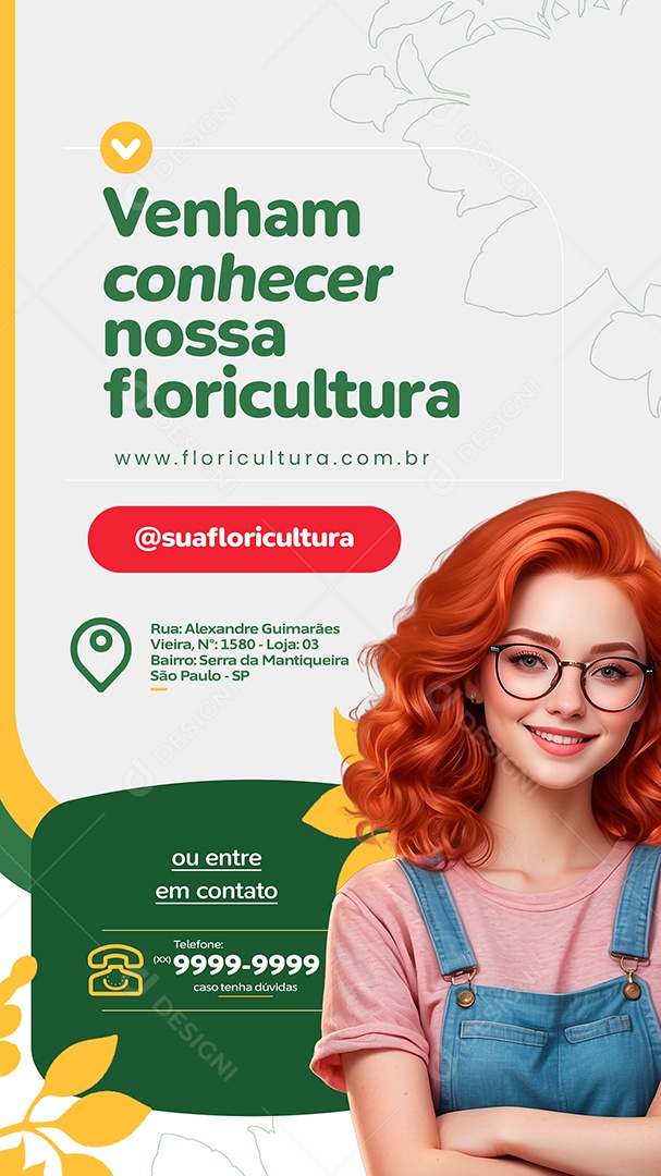 Story Floricultura Venham Conhecer Nossa Social Media PSD Editável