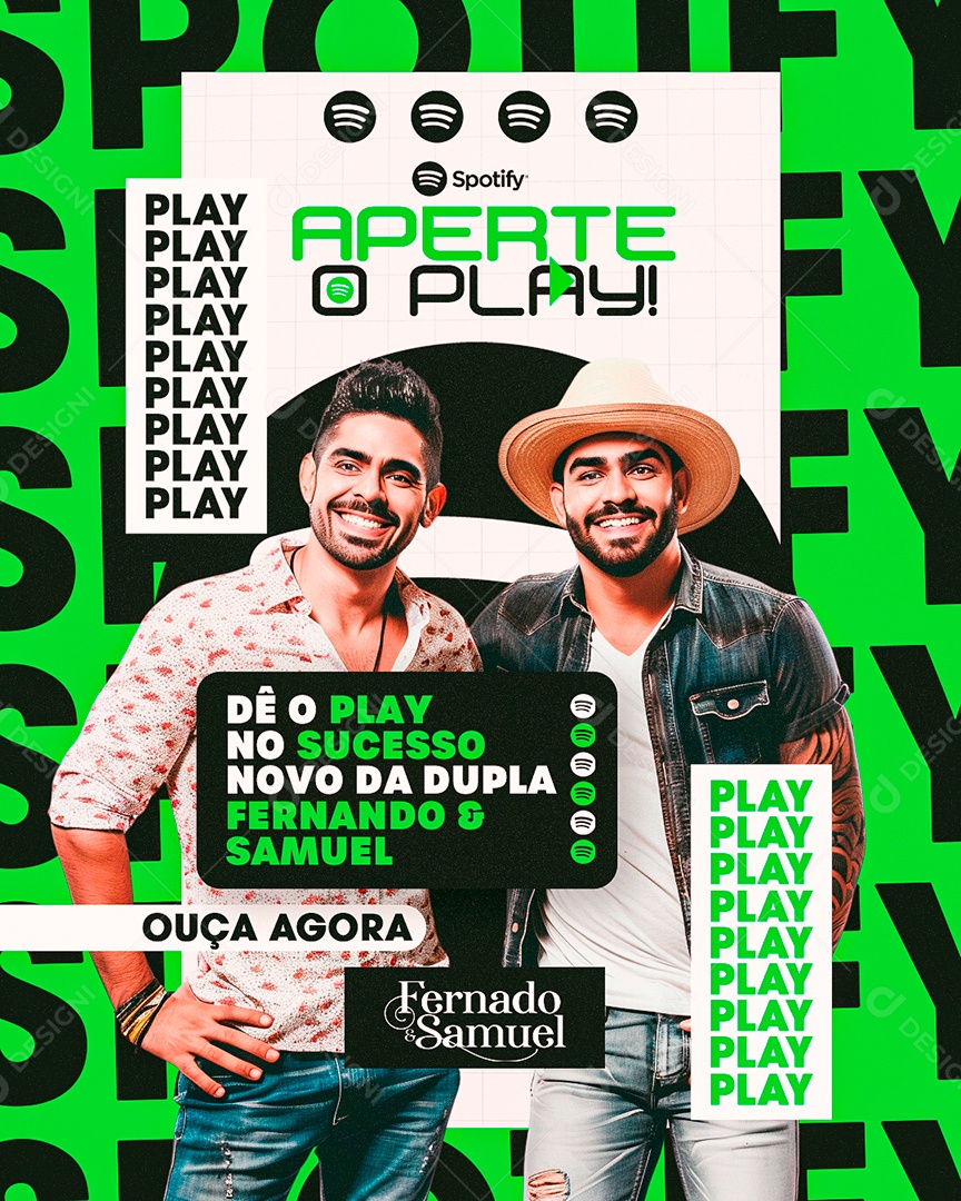 Flyer Aperte o Play Spotify Fernado e Samuel Social Media PSD Editável