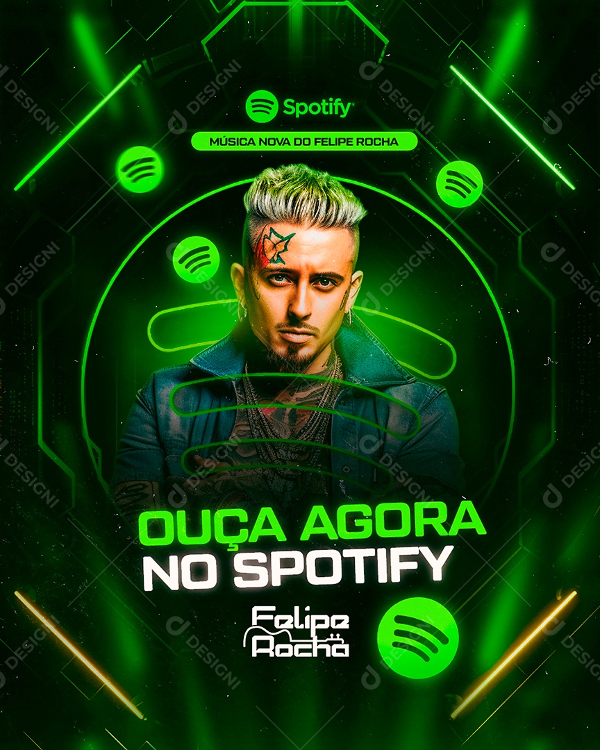 Flyer Ouça Agora no Spotify Social Media PSD Editável