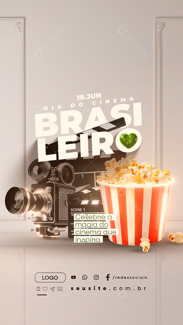 Story Dia do Cinema Brasileiro 19 de Junho Celebre a Magia Social Media PSD Editável