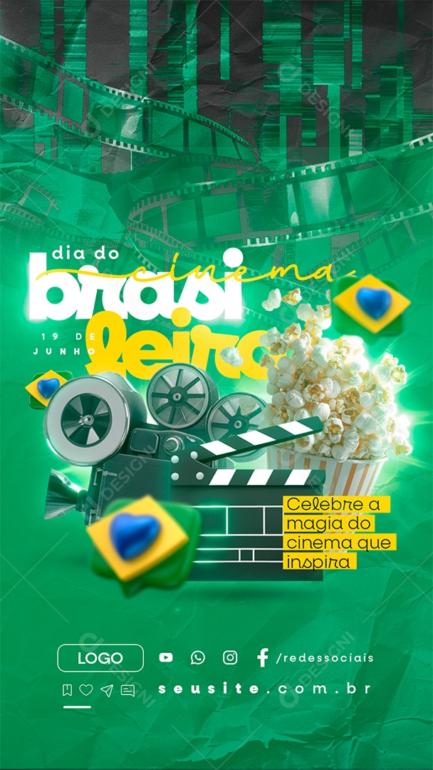 Story Dia do Cinema Brasileiro 19 de Junho Celebre a Magia do Cinema Social Media PSD Editável