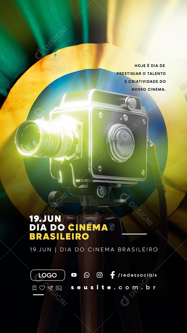 Story Dia do Cinema Brasileiro 19 de Junho Dia de Prestigiar o Talento Social Media PSD Editável