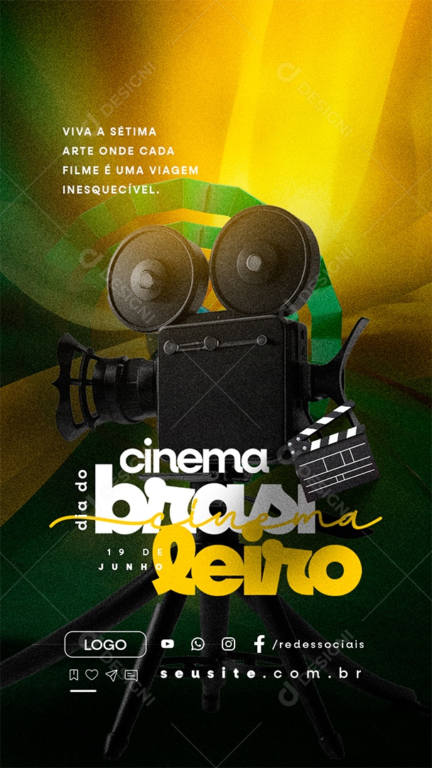 Story Dia do Cinema Brasileiro 19 de Junho Viva a Sétima Arte Social Media PSD Editável