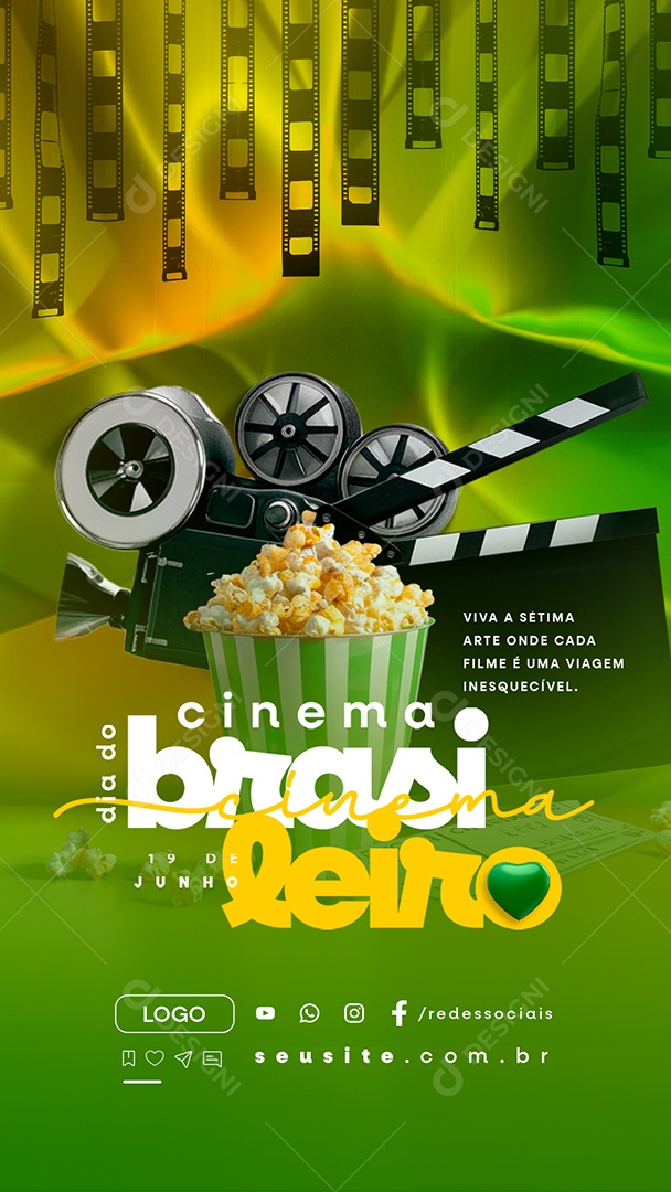 Story Social Media Dia do Cinema Brasileiro 19 de Junho Viva a Sétima Arte PSD Editável