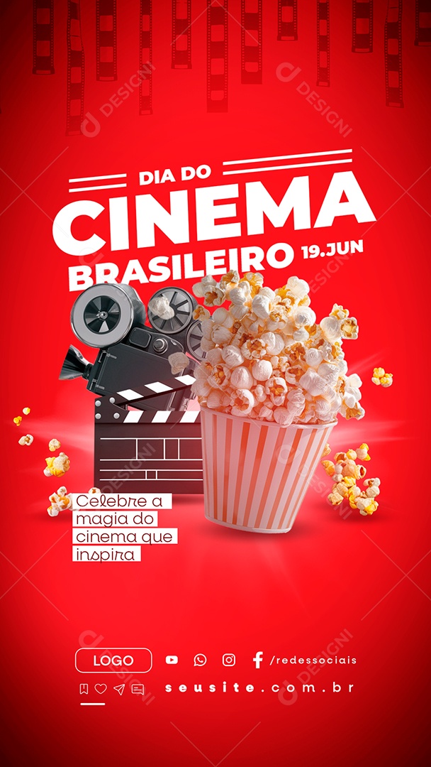 Story Dia do Cinema Brasileiro 19 de Junho Celebre a Magia do Cinema Social Media PSD Editável