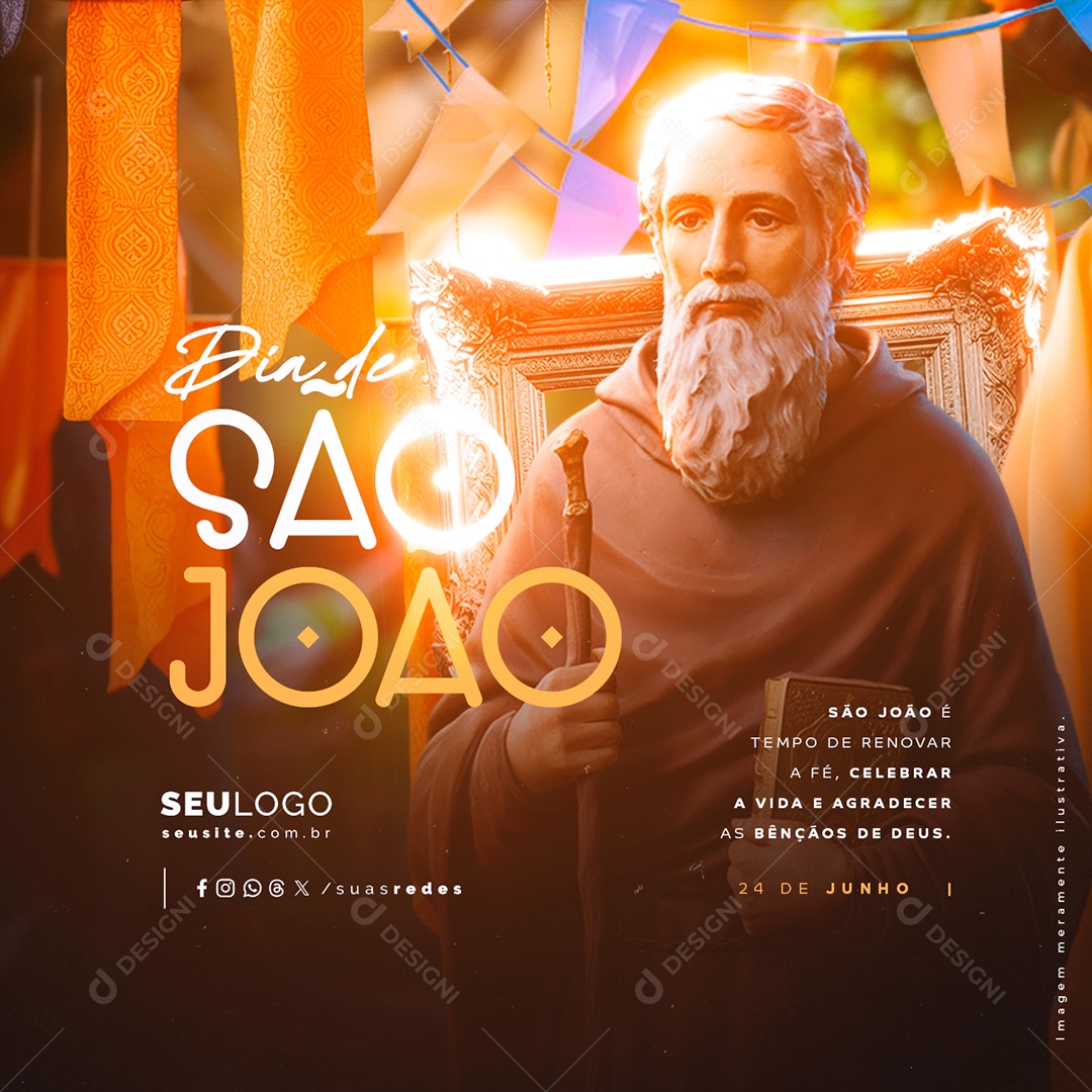 Dia de São João 24 de Junho é Tempo de Renovar a Fé Social Media PSD Editável