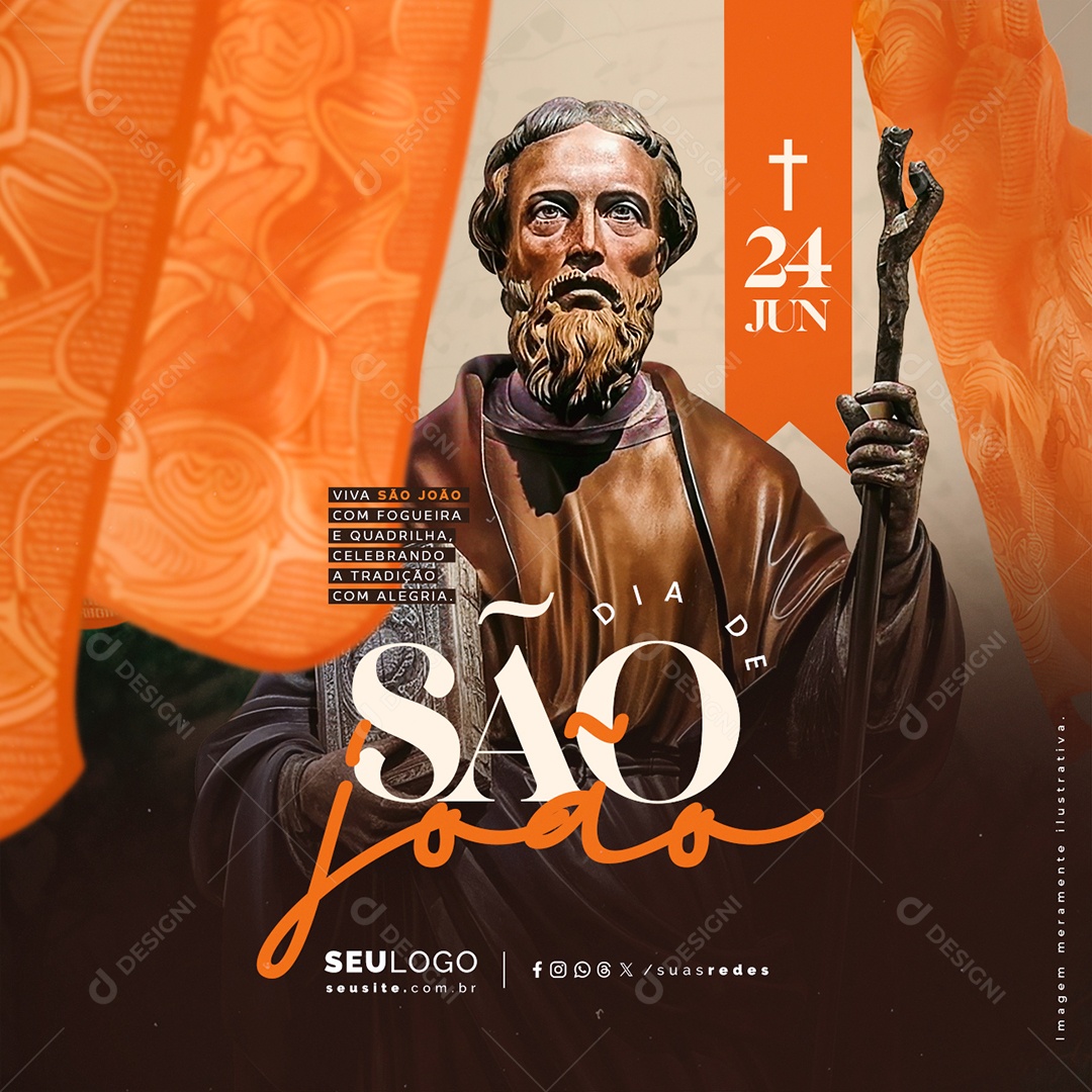 Dia de São João 24 de Junho Viva com Fogueira e Quadrilha Social Media PSD Editável