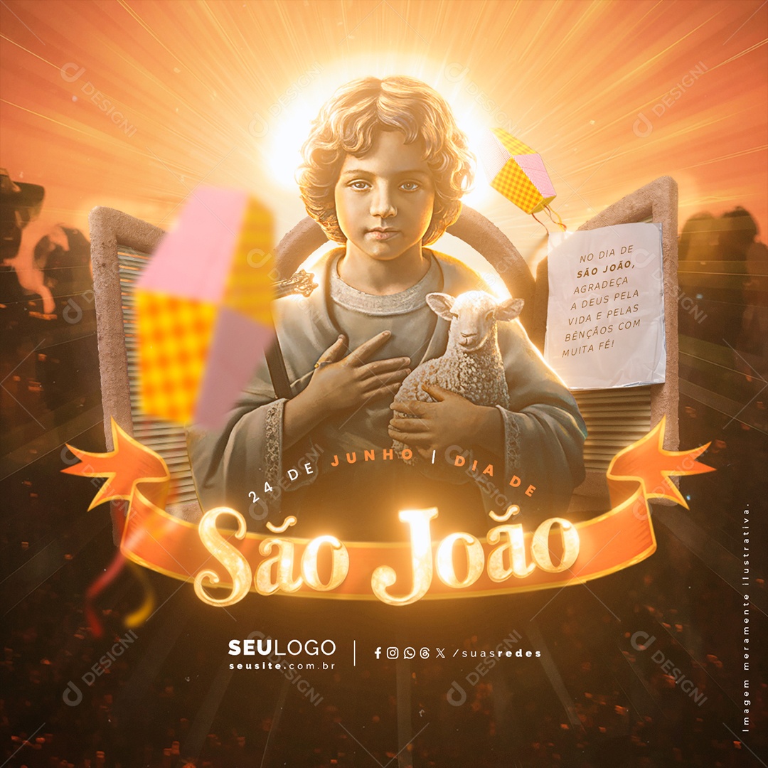 Dia de São João 24 de Junho Agradeça a Deus Social Media PSD Editável