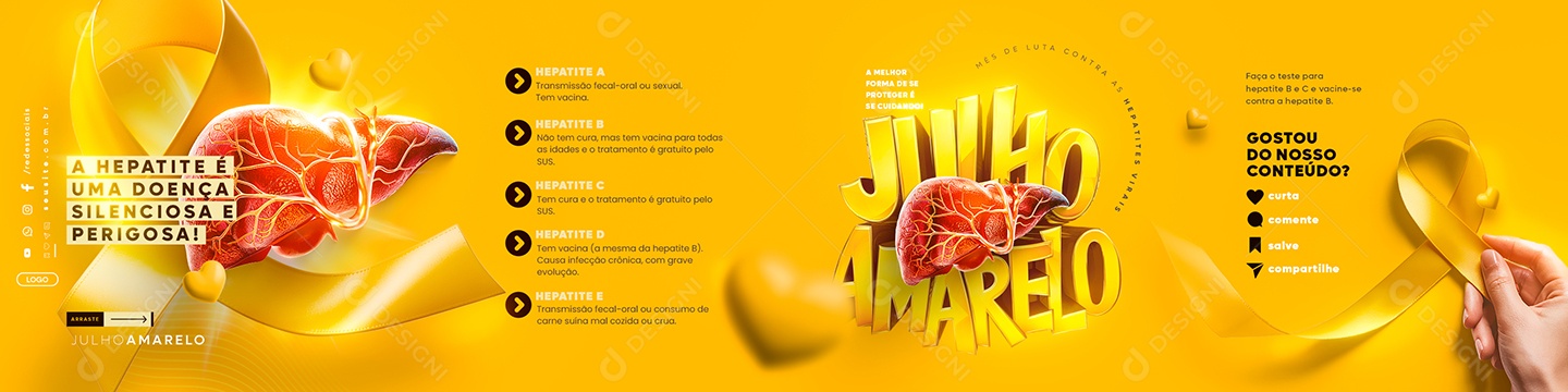 Carrossel Julho Amarelo A Hepatite é Uma Doença Silenciosa Social Media PSD Editável