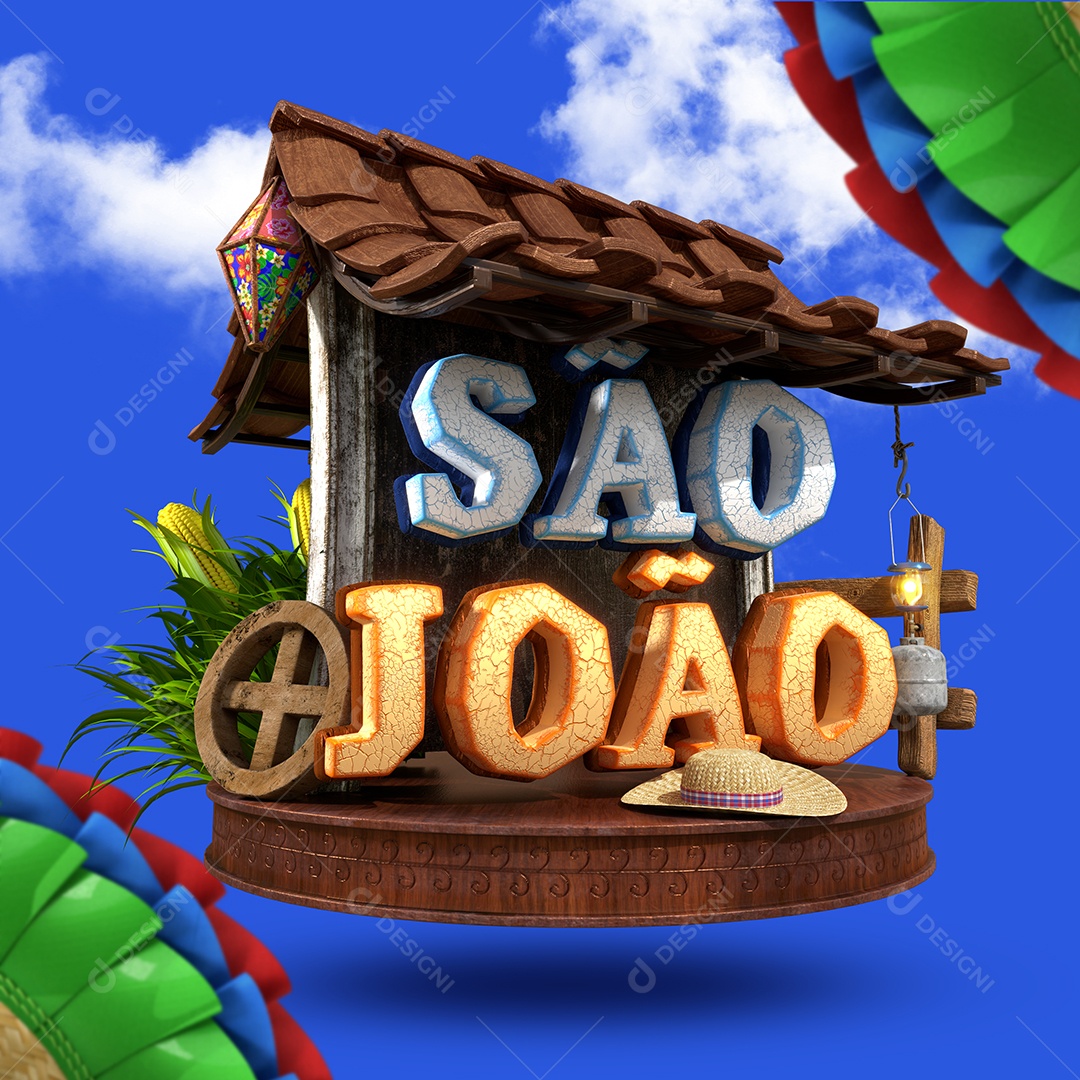 São João Selo 3D Colorido para Composição PSD
