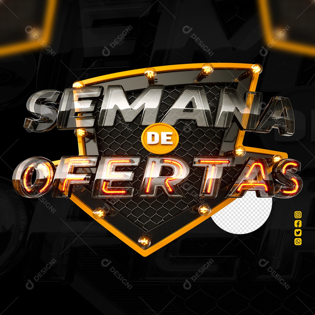 Semana de Ofertas Selo 3D Preto com Luz de Led para Composição PSD