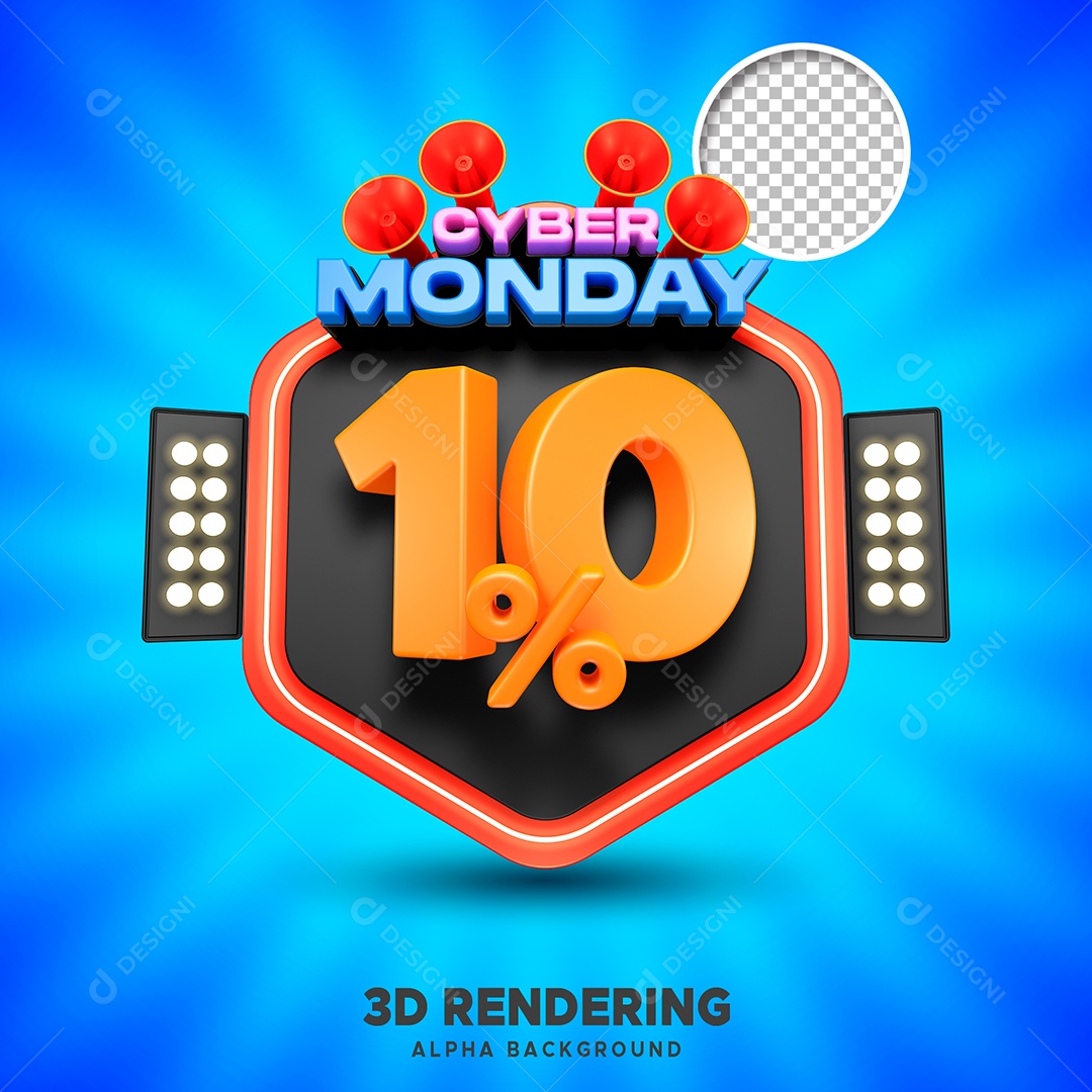 Selo 3D Cyber Monday 10% de Desconto Para Composição PSD