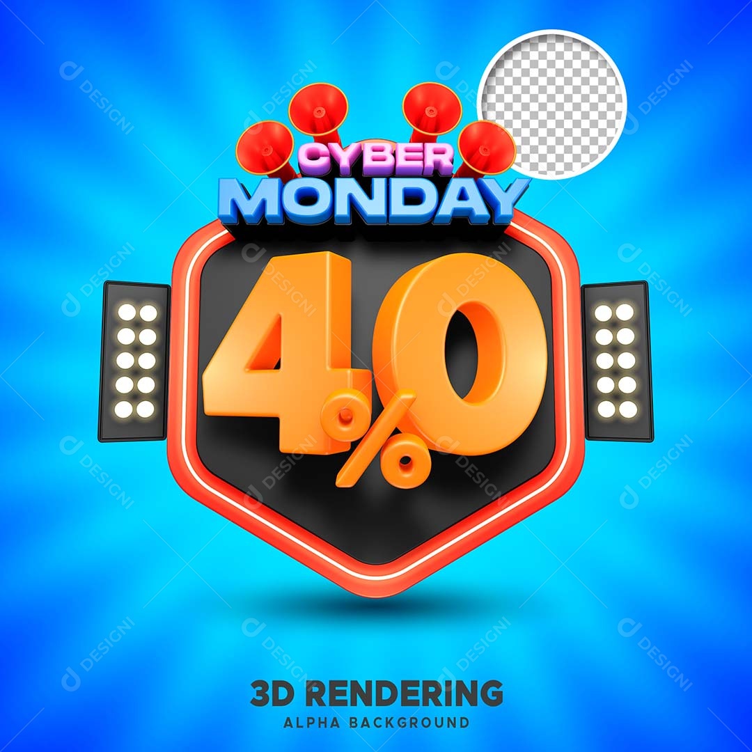 Selo 3D Cyber Monday 40% de Desconto Para Composição PSD