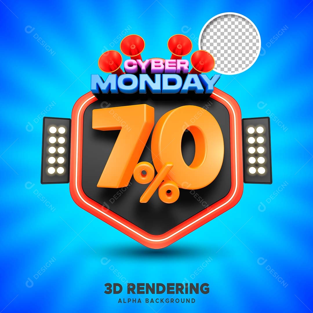 Selo 3D Cyber Monday 70% de Desconto Para Composição PSD