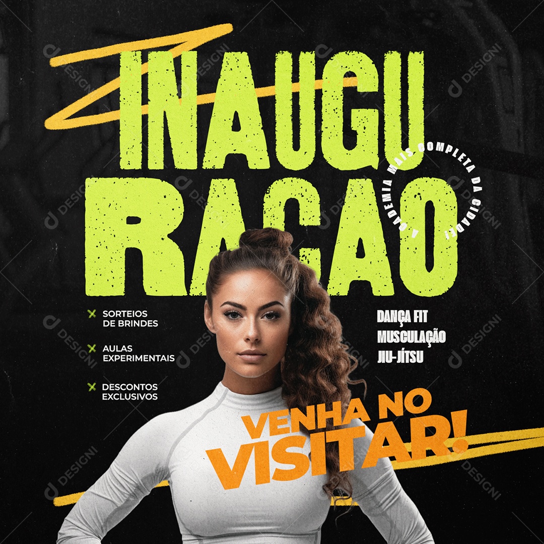 Inauguração Dança Fit Musculação Jiu-Jítsu Venha nos Visistar Social Media PSD Editável