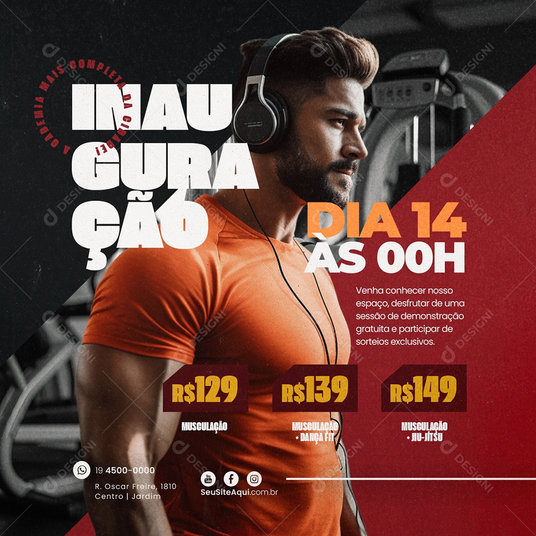 Inauguração a Academia mais Completa da Cidadde Social Media PSD Editável