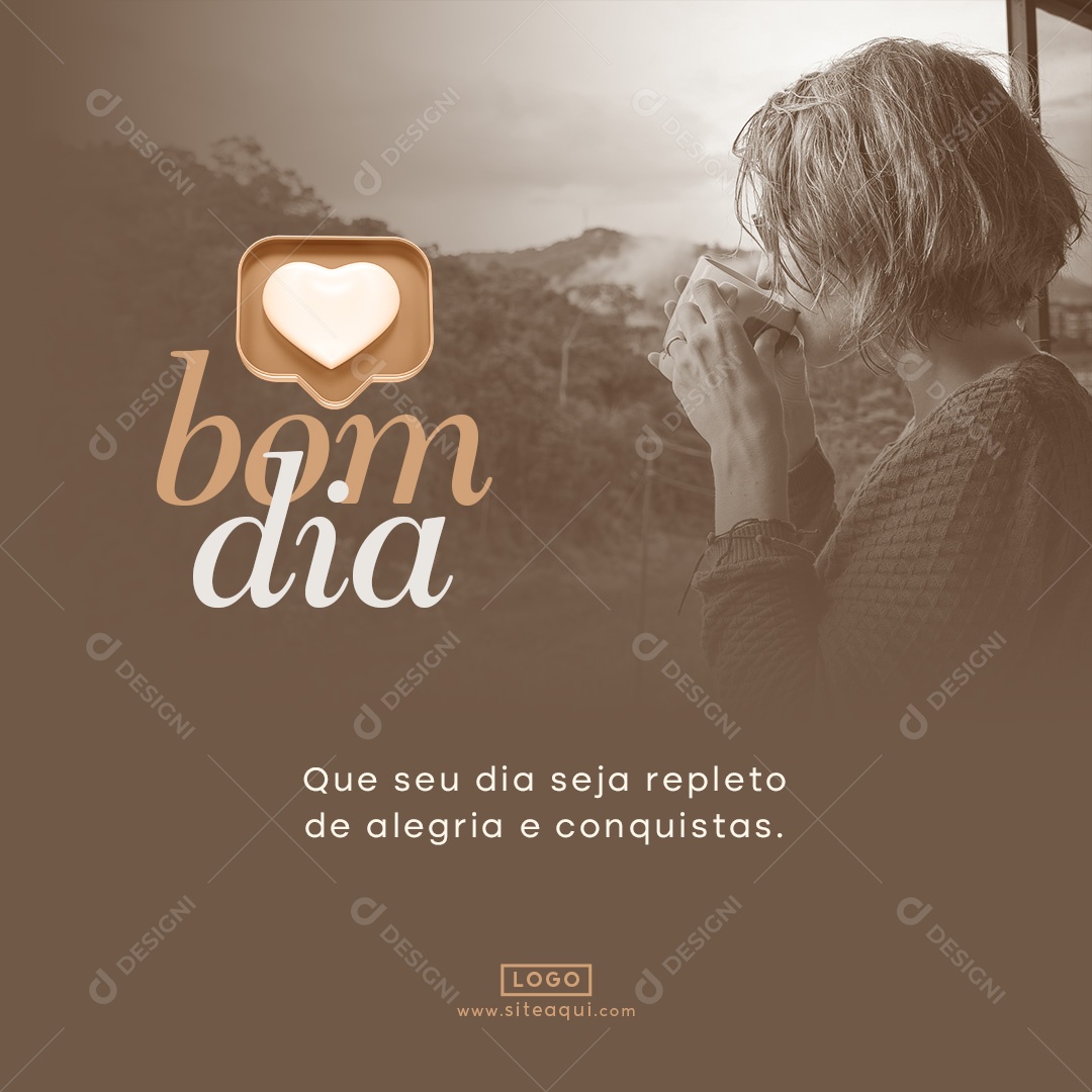 Frase Motivacional Bom Dia Que seu Dia Seja Repleto de Alegria Social Media PSD Editável