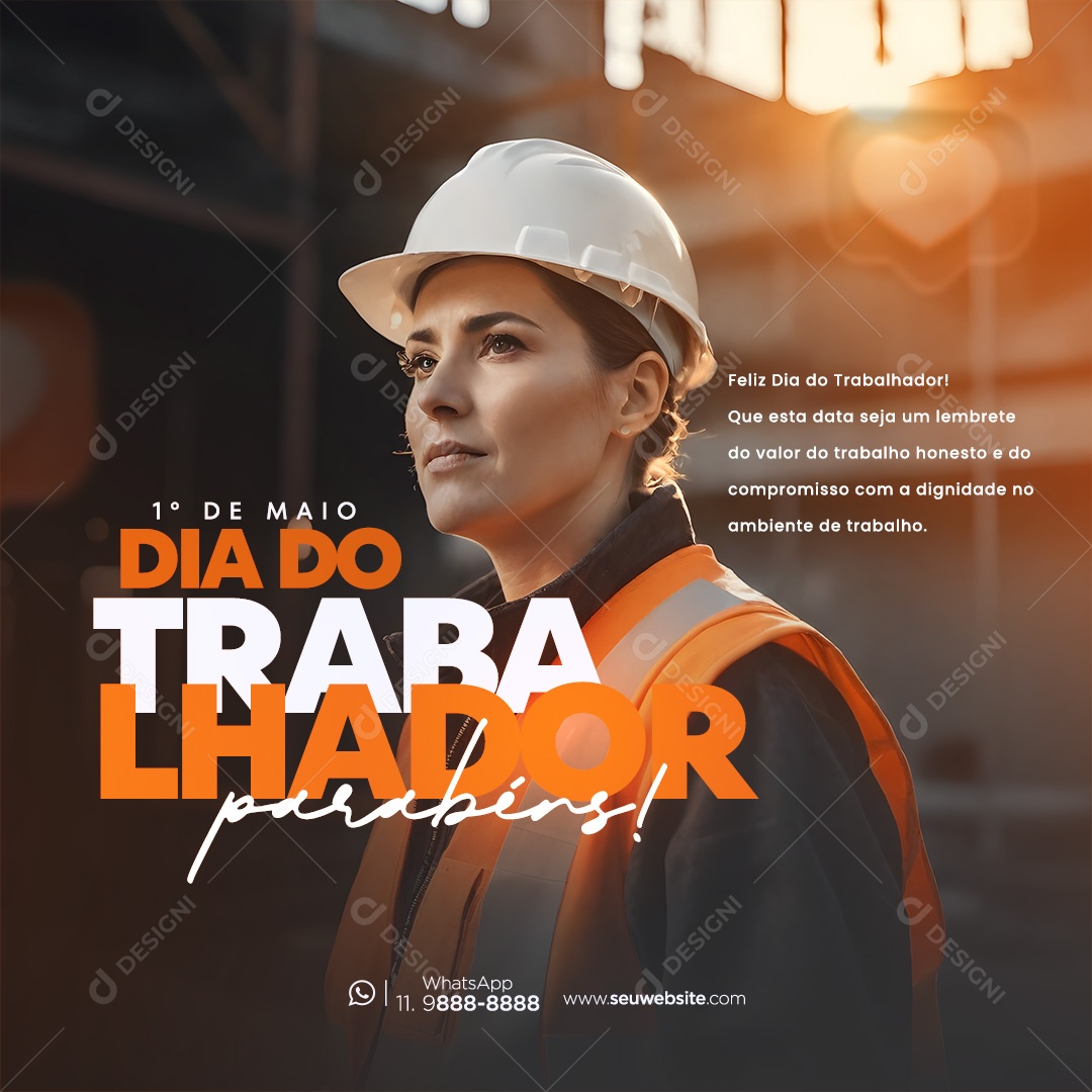 Feliz Dia Do Trabalhador 01 de Maio Parabéns Social Media PSD Editável