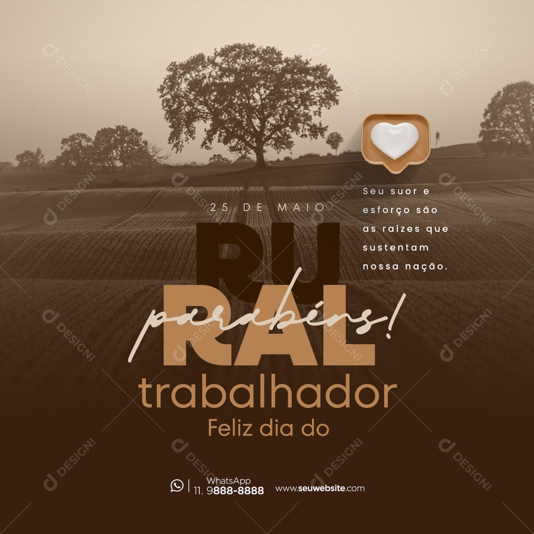 Dia do Trabalhador Rural 25 de Maio Parabéns Social Media PSD Editável