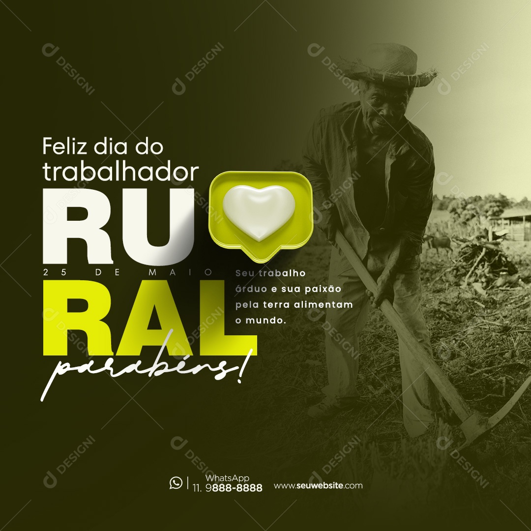 Feliz Dia do Trabalhador Rural 25 de Maio Parabéns Social Media PSD Editável