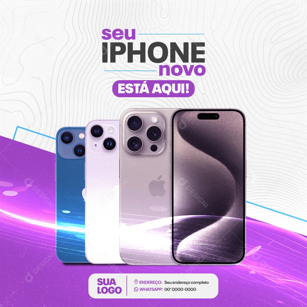 Loja de Celular seu Iphone Novo Está Aqui Social Media PSD Editável